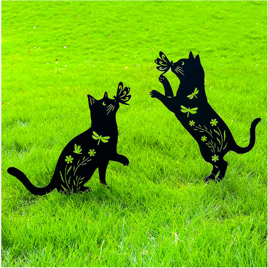 Cat Metal Decorative Garden Stakes Cat Gifts for Women/Men Cat Lovers Gifts Silhouette Statues for Yard Art, Outside, Patio, Outdoor Decor, Garden Decorations, Lawn Ornaments