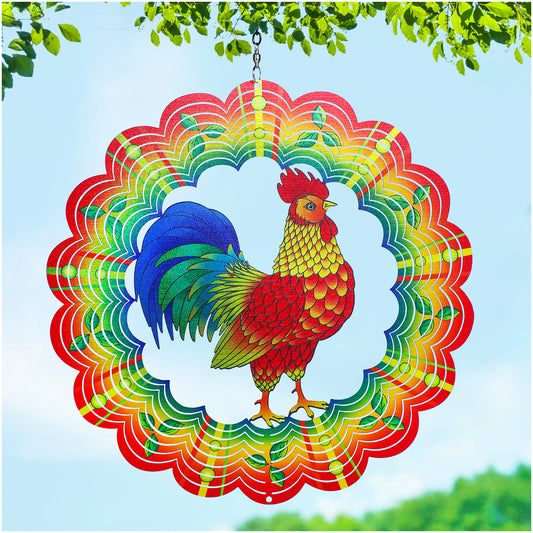 Chicken Wind Spinners Chicken Gifts for Women/Men 12 inch 3D Stainless Steel Hanging Wind Spinner Metal Rooster Wind Catchers Kinetic Sculpture for Indoor/Outdoor Decor, Yard Art, Garden Decorations