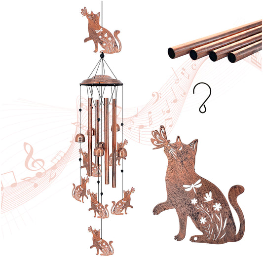 Cat Wind Chimes Outdoor Cat Gifts for Women/Men/Mom/Grandma/Wife/Friends Birthday Gifts Memorial Gift Metal WindChimes for Outside/Indoors, Home, Lawn, Porch, Patio, Garden Decor, Yard Decorations