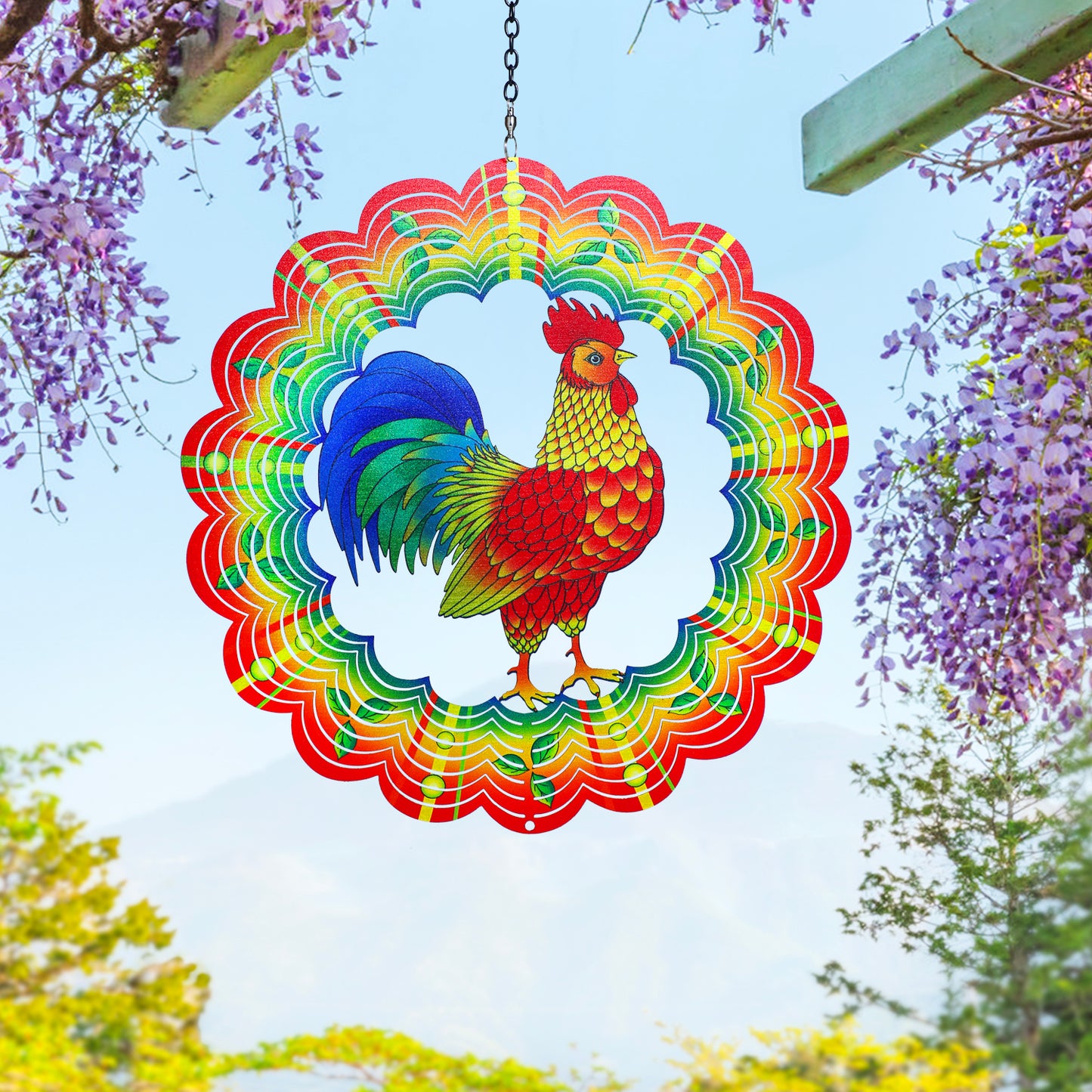 Chicken Wind Spinners Chicken Gifts for Women/Men 12 inch 3D Stainless Steel Hanging Wind Spinner Metal Rooster Wind Catchers Kinetic Sculpture for Indoor/Outdoor Decor, Yard Art, Garden Decorations