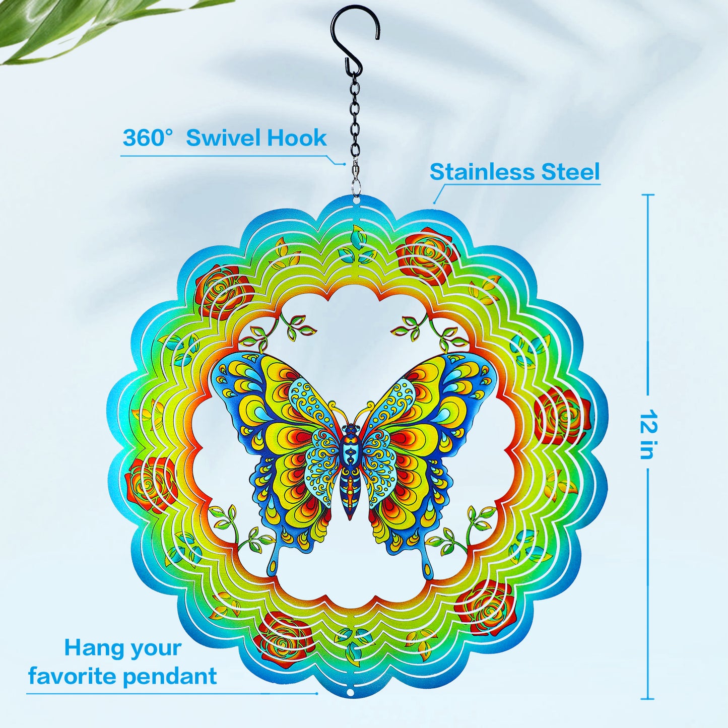 Butterfly Wind Spinners Butterfly Gifts for Women/Men 12 inch 3D Stainless Steel Hanging Wind Spinner Metal Wind Catchers Kinetic Sculpture for Indoor/Outdoor Decor, Yard Art, Garden Decorations